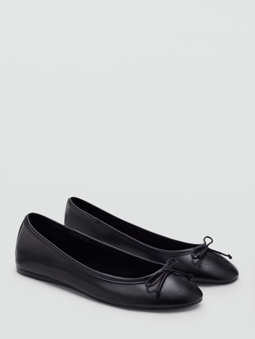 Mango Black Leather Bow Ballet Flats